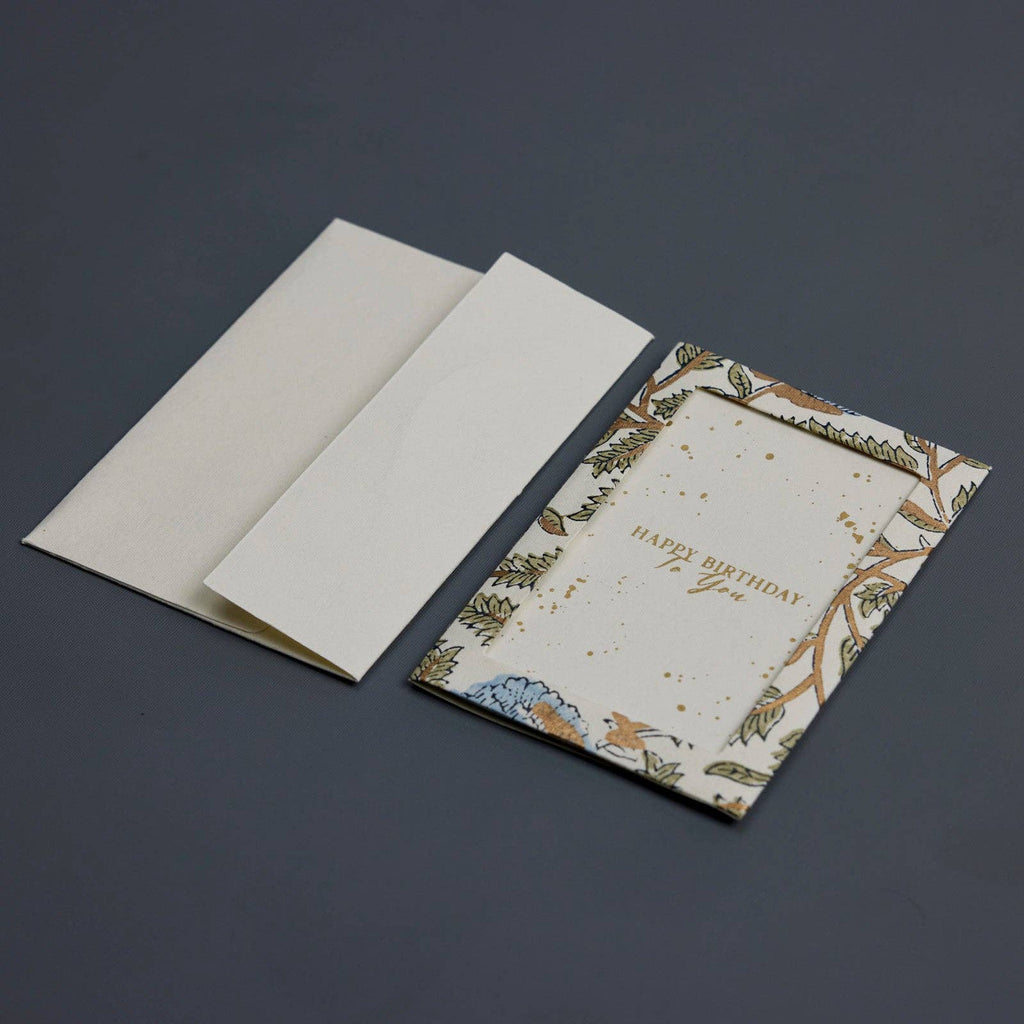 Hand Block Printed Keepsake Card - Photo frame Marigold Glitz Blue Stone