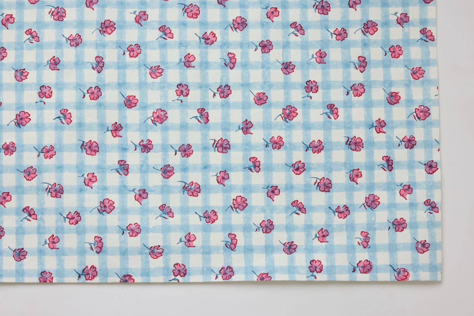 Block Printed Wrapping Paper Sheets - Gingham Pink Sorbet