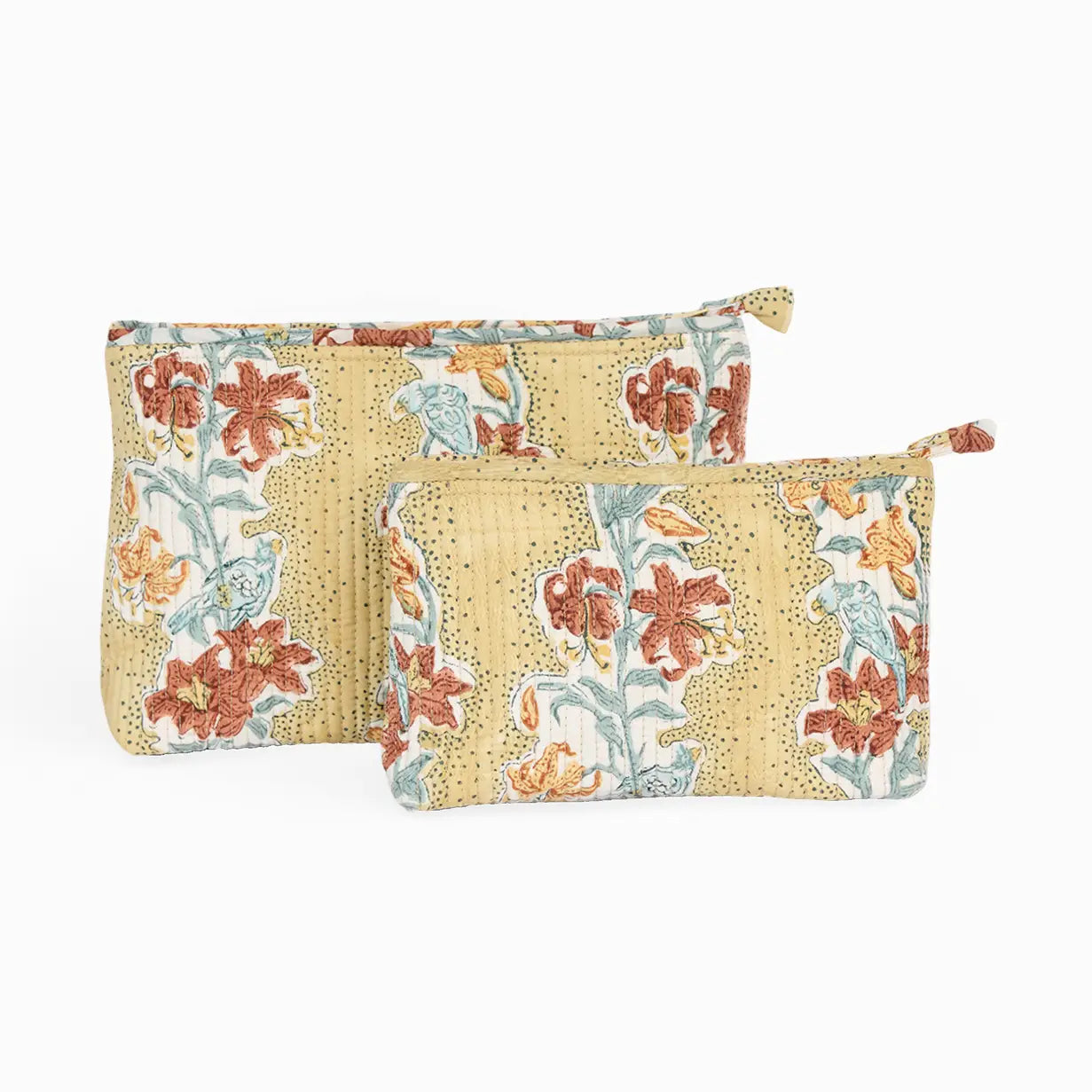 Block Printed Quilted Pouch S Mustard Meher