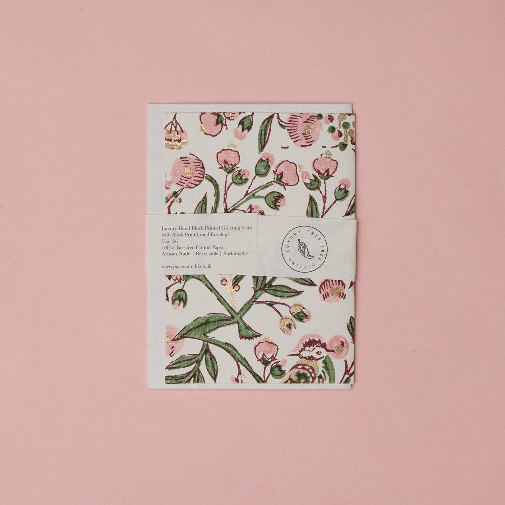 Block Printed Greeting Card - Song Birds Blush