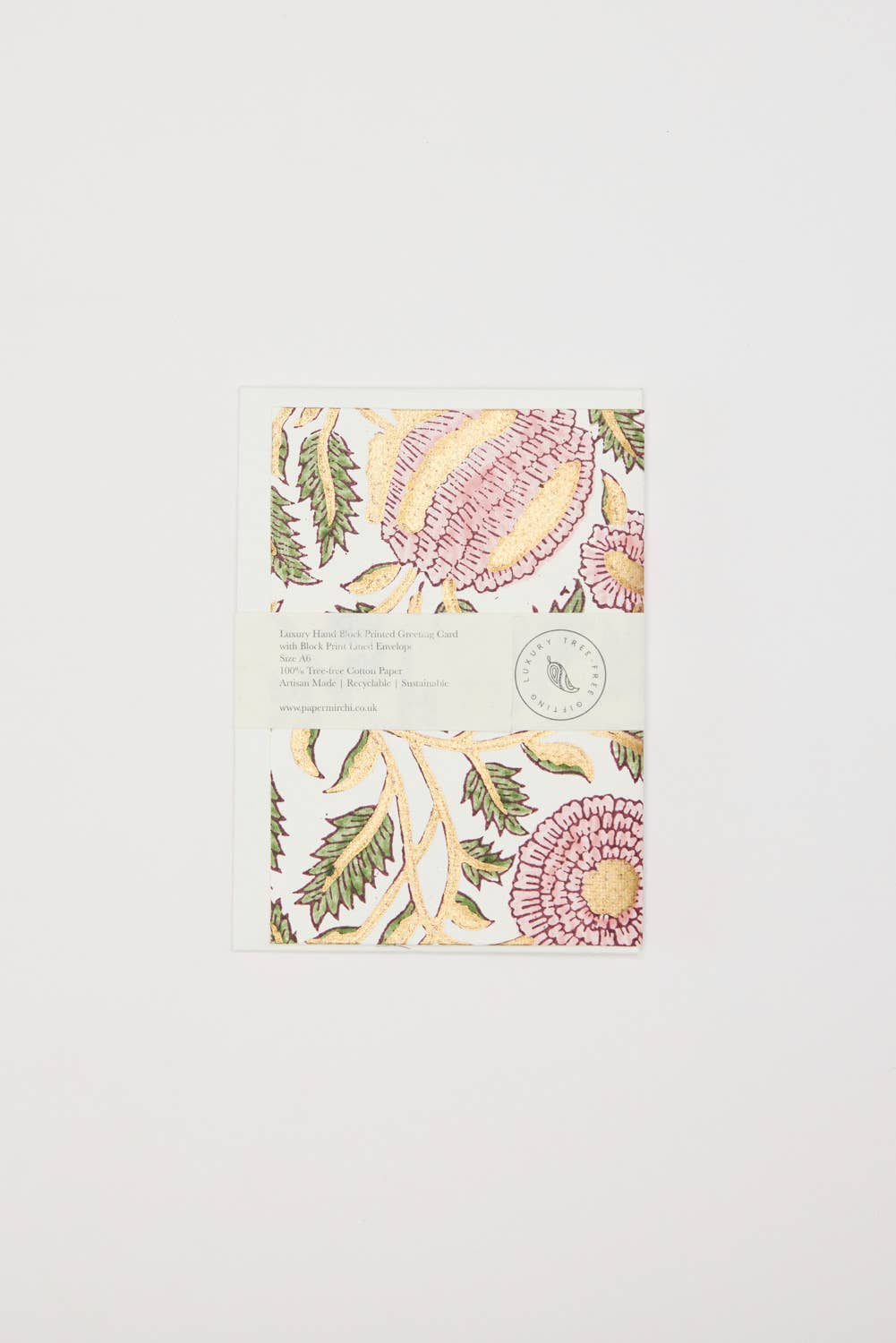 Block Printed Greeting Card - Marigold Glitz Blush