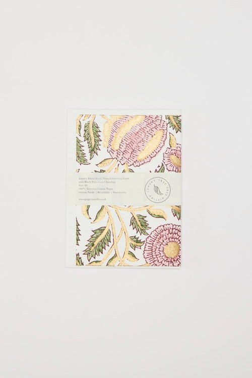 Block Printed Greeting Card - Marigold Glitz Blush