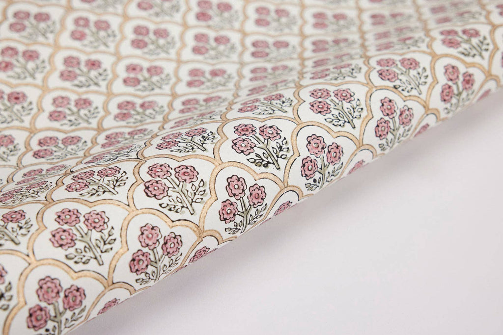 Block Printed Gift Wrap - Trellis Pink Earth