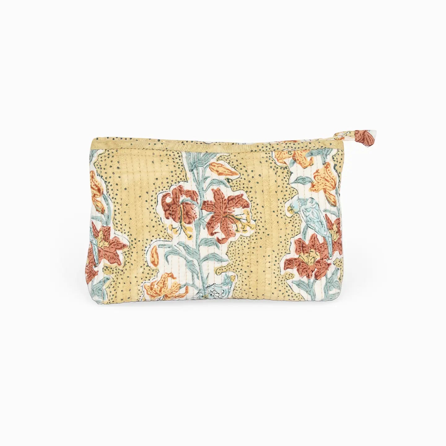 Block Printed Quilted Pouch S Mustard Meher