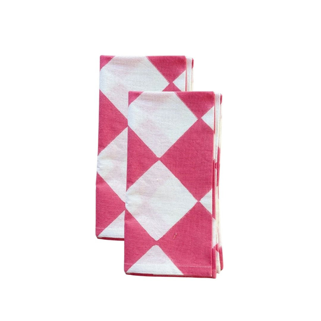 Block Printed Table Napkin - Checks Pink