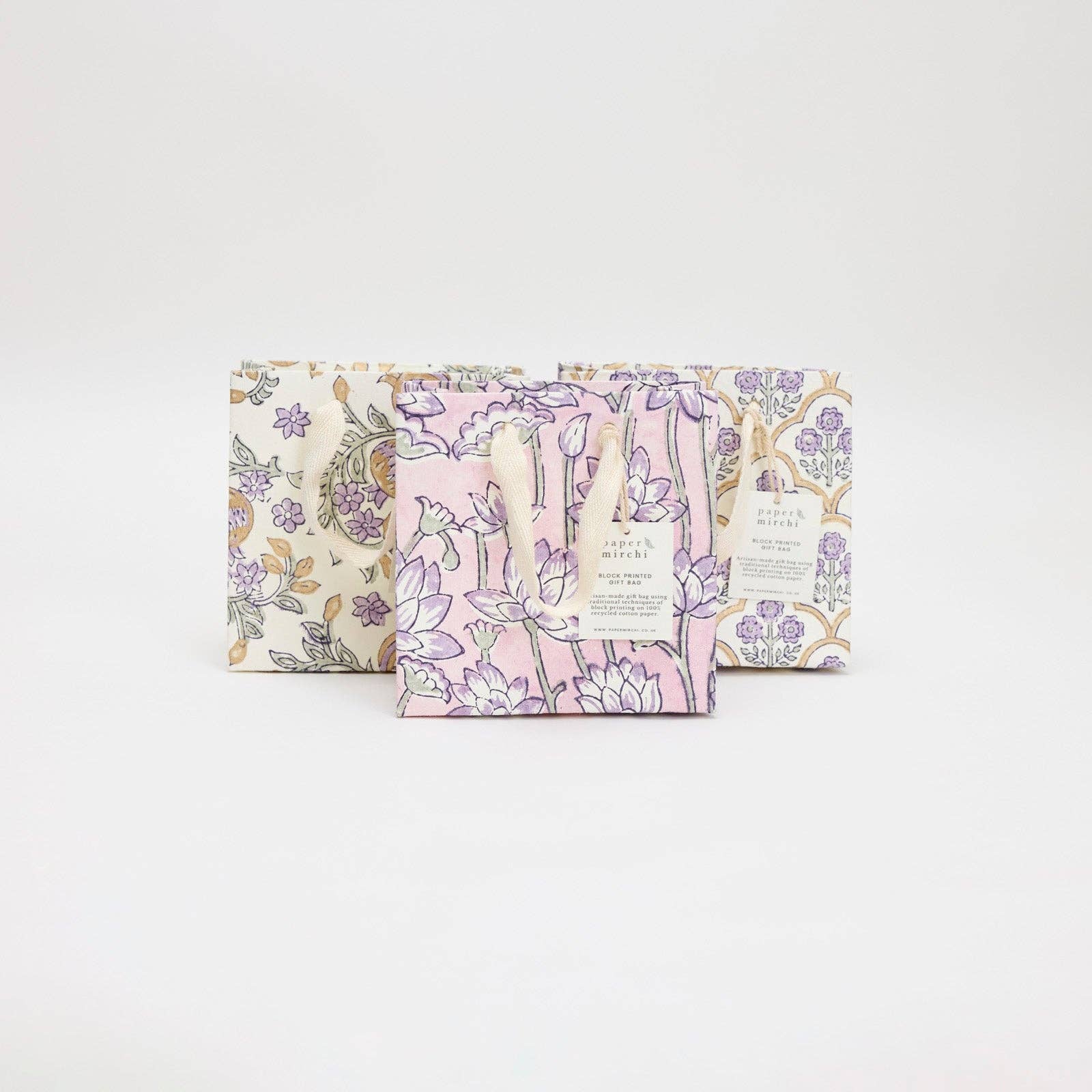 Hand Block Printed Gift Bags (Small) - Lavender