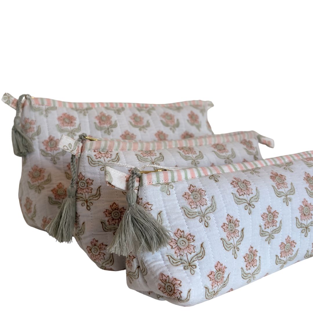 Hand Block Printed Cosmetic/Travel Pouches: Phool
