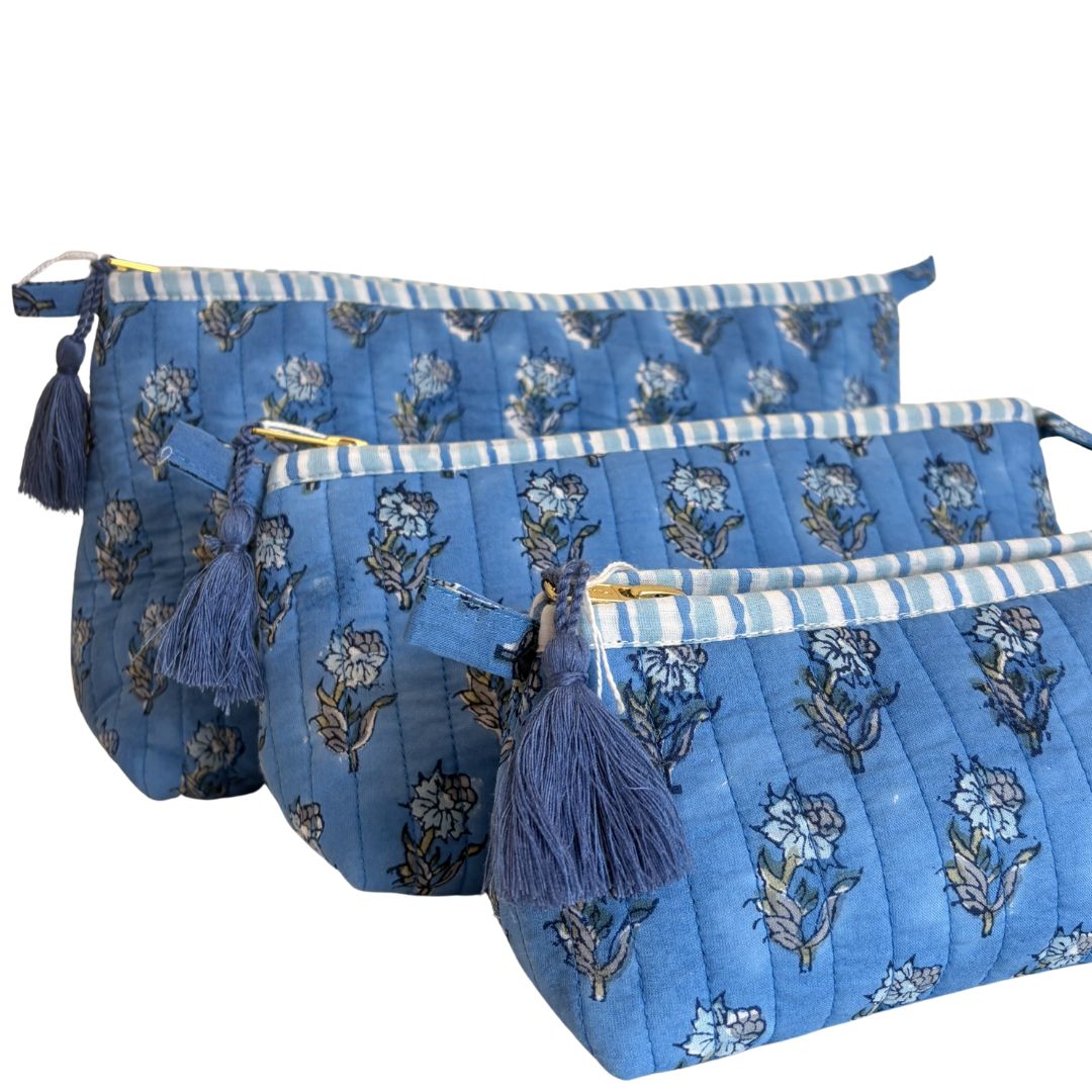 Hand Block Printed Cosmetic/Travel Pouches: Jal