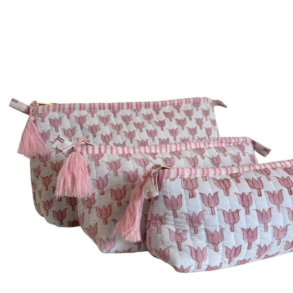 Hand Block Printed Cosmetic/Travel Pouches: Kamal