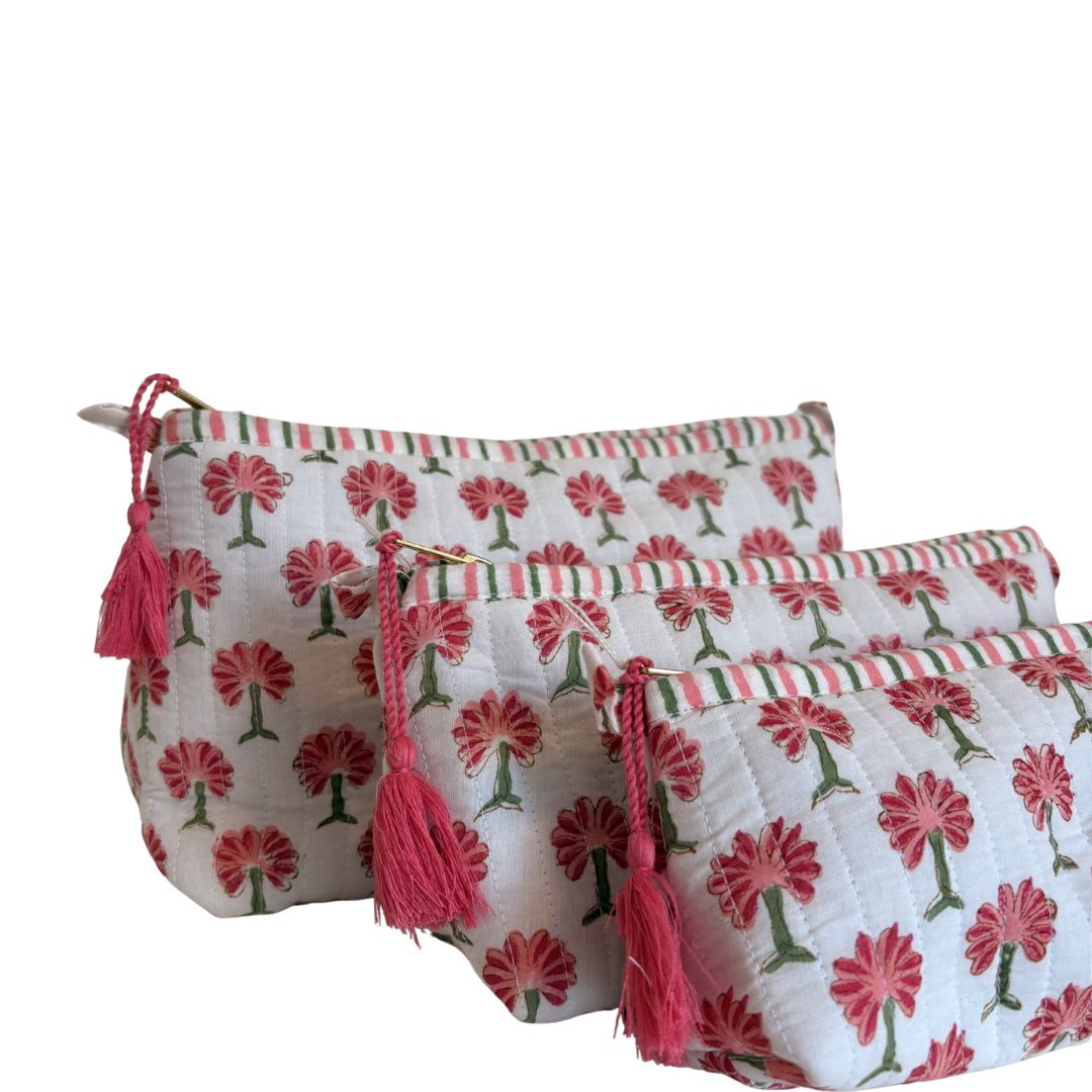 Hand Block Printed Cosmetic/Travel Pouches: Palm