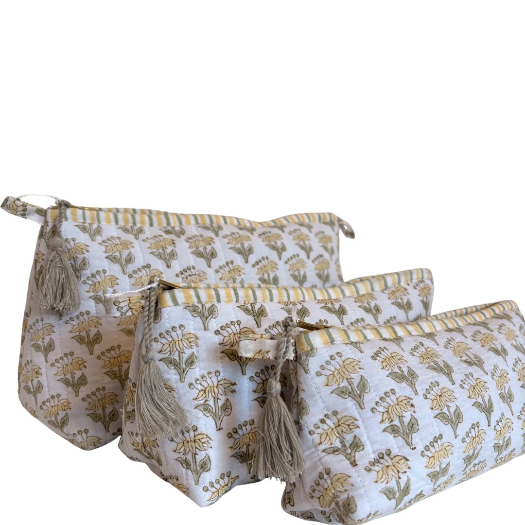 Hand Block Printed Cosmetic/Travel Pouches: Genda
