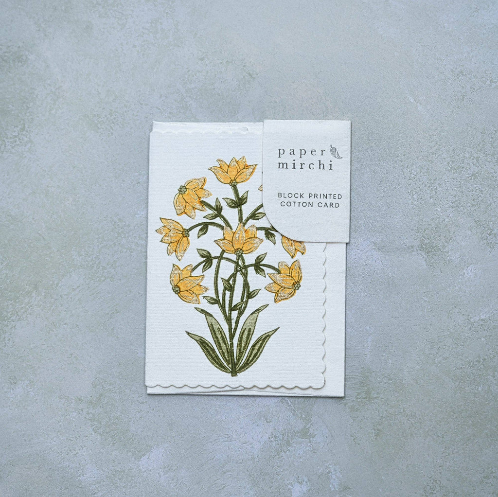 Hand Block Printed Greeting Card - Champaca Saffron