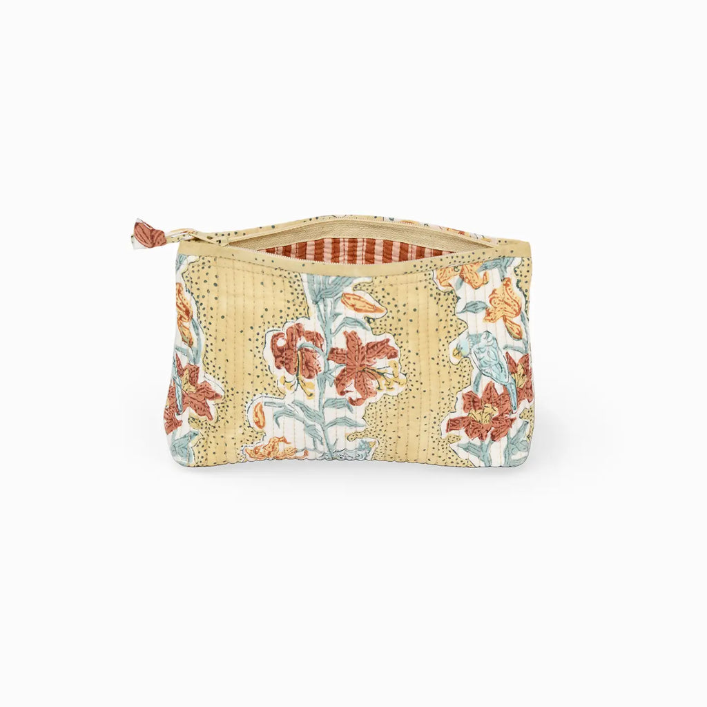 Block Printed Quilted Pouch S Mustard Meher