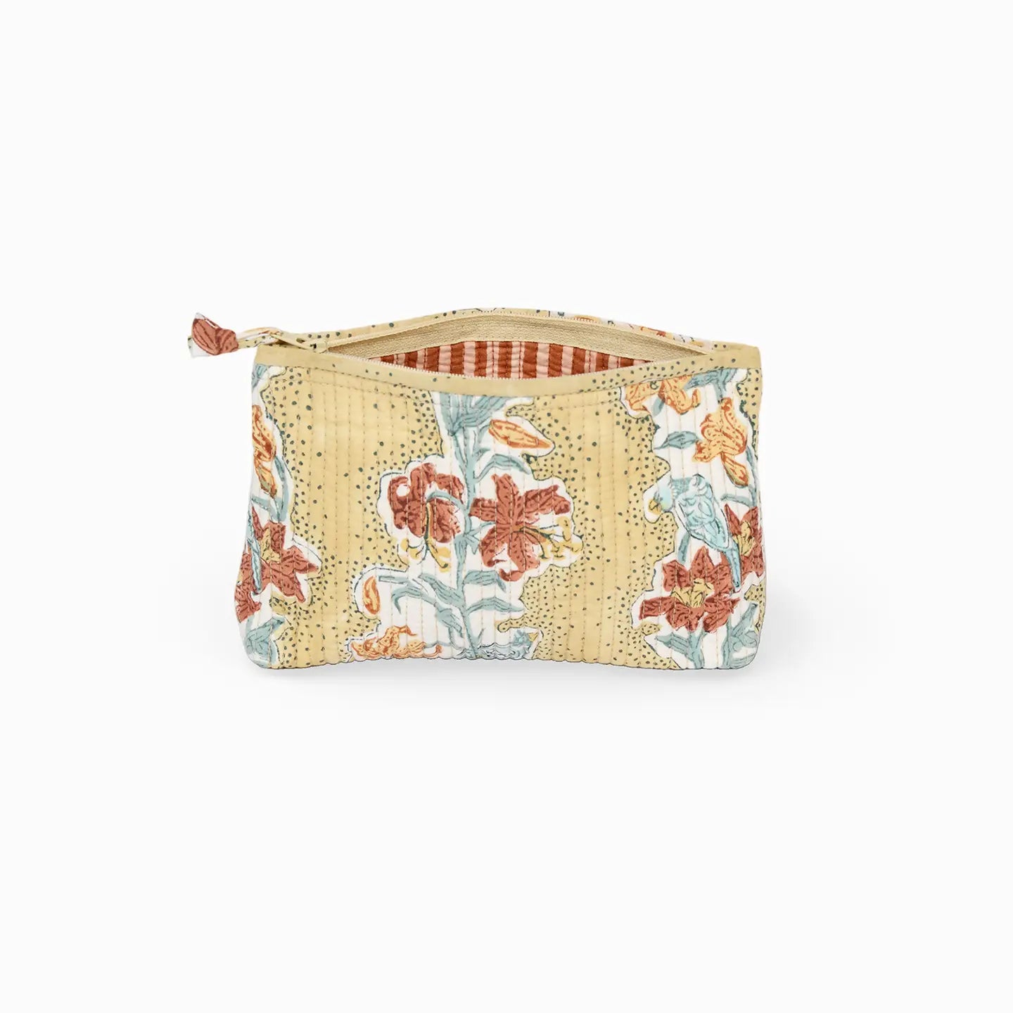 Block Printed Quilted Pouch L Mustard Meher