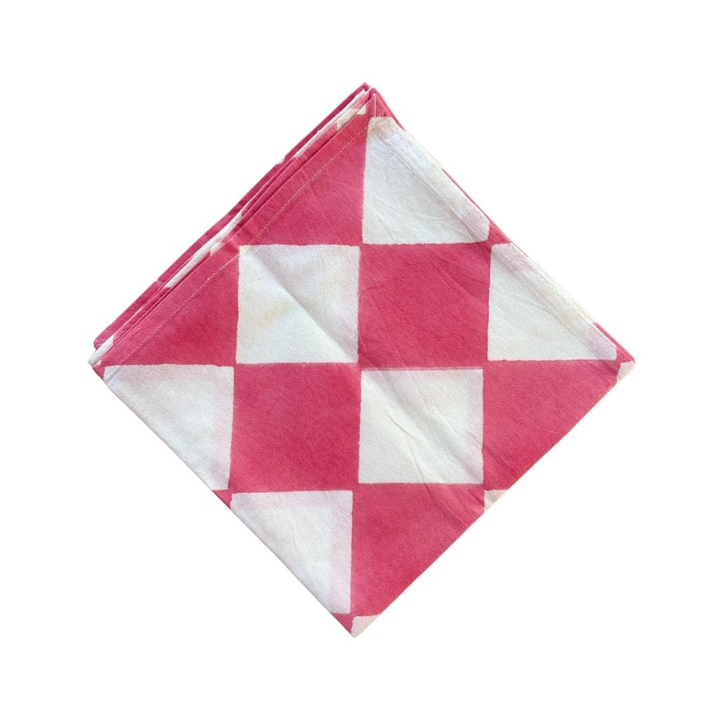 Block Printed Table Napkin - Checks Pink