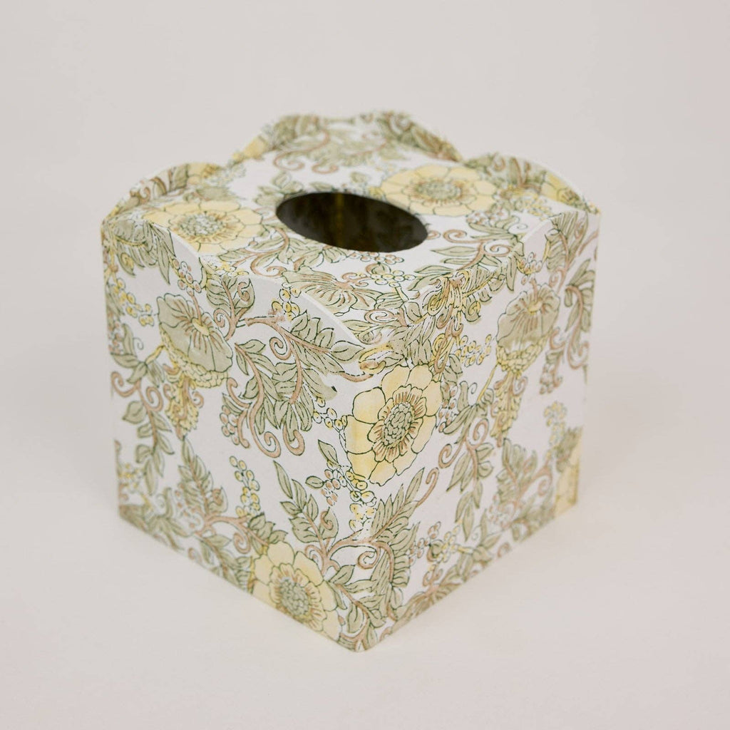 Block Printed Tissue Box - Wild Rose Buttercream