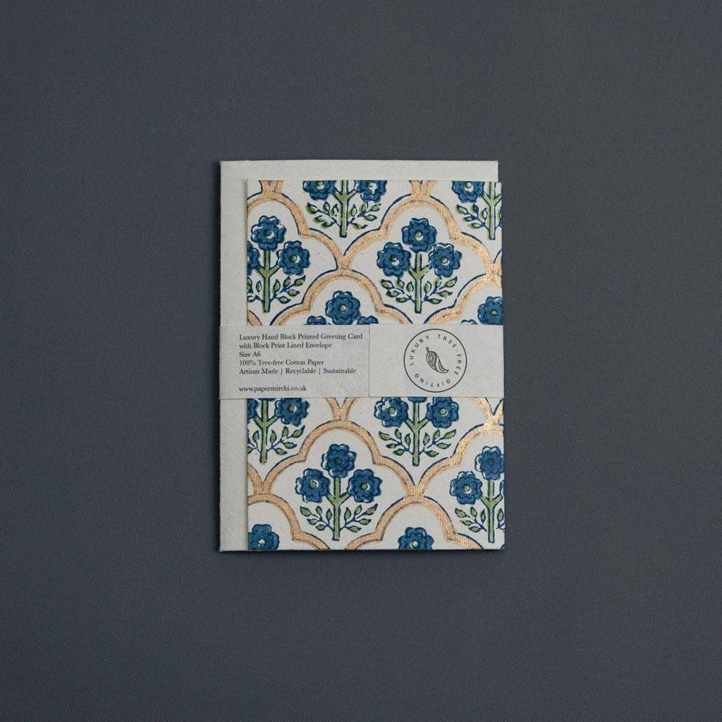Hand Block Printed Greeting Card - Trellis Indigo