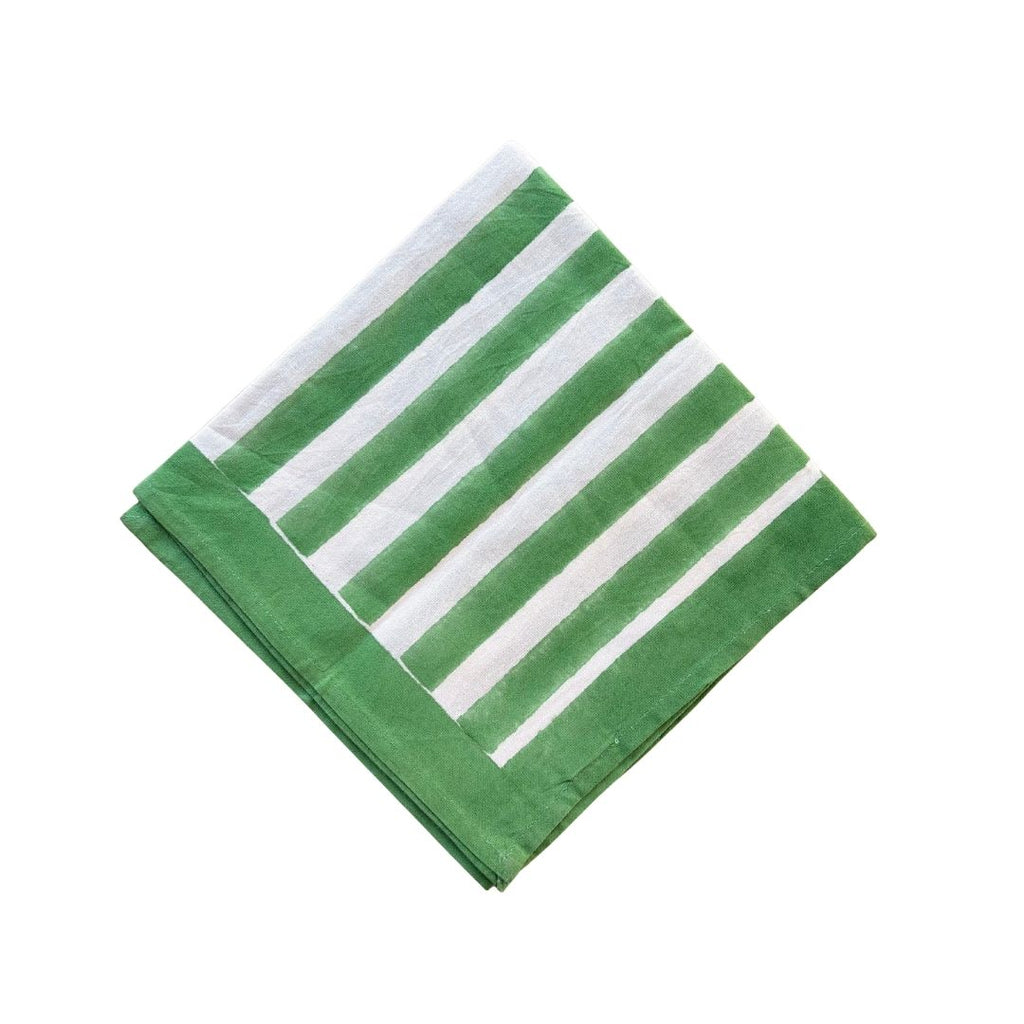 Block Printed Table Napkin - Stripes Green