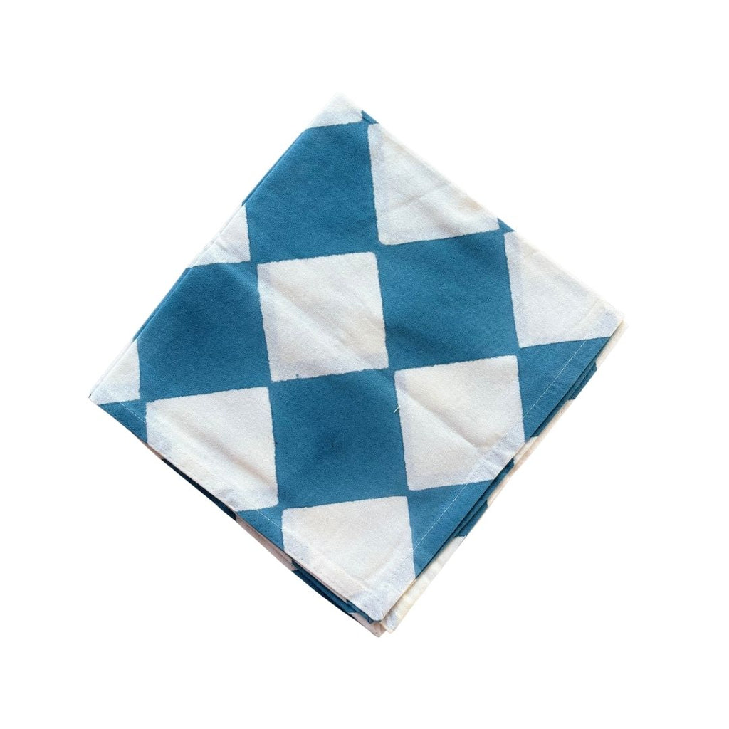 Block Printed Table Napkin - Checks Blue