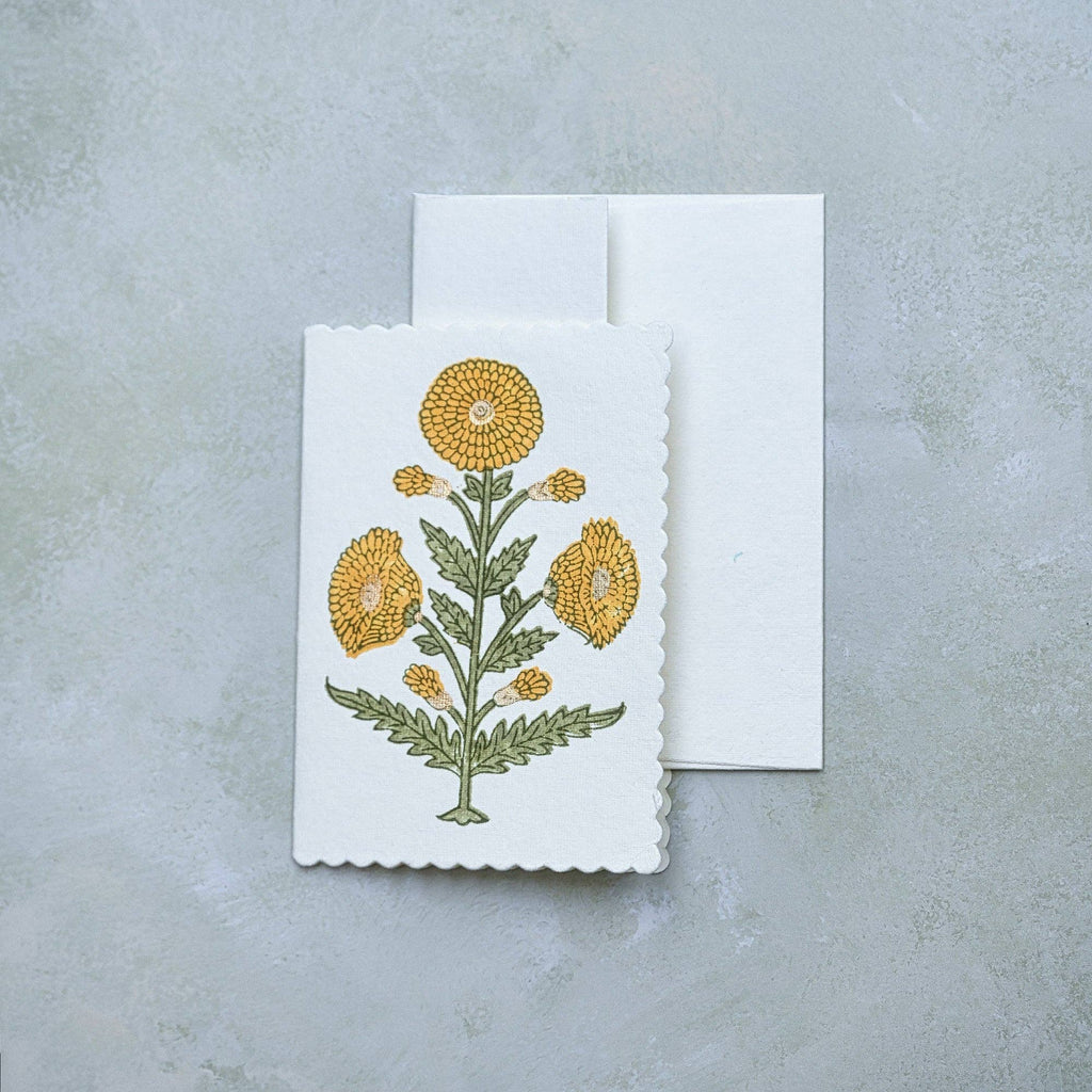 Hand Block Printed Greeting Card - Genda Saffron