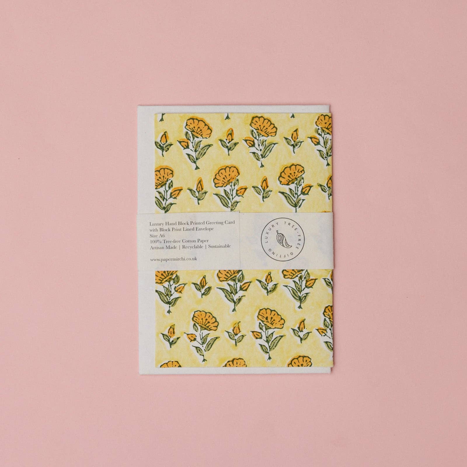 Block Printed Greeting Card - Ditsy Floral Sunshine