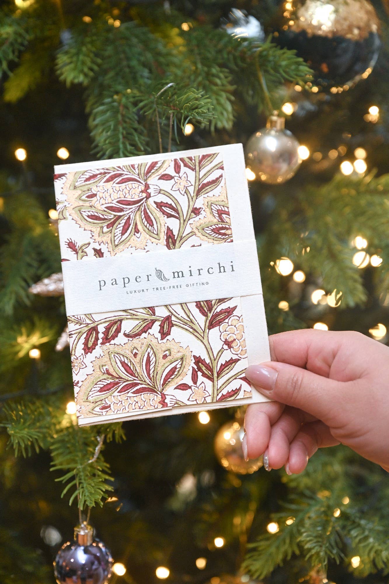 Hand Block Printed Greeting Card - Dahlia Glitz Scarlet