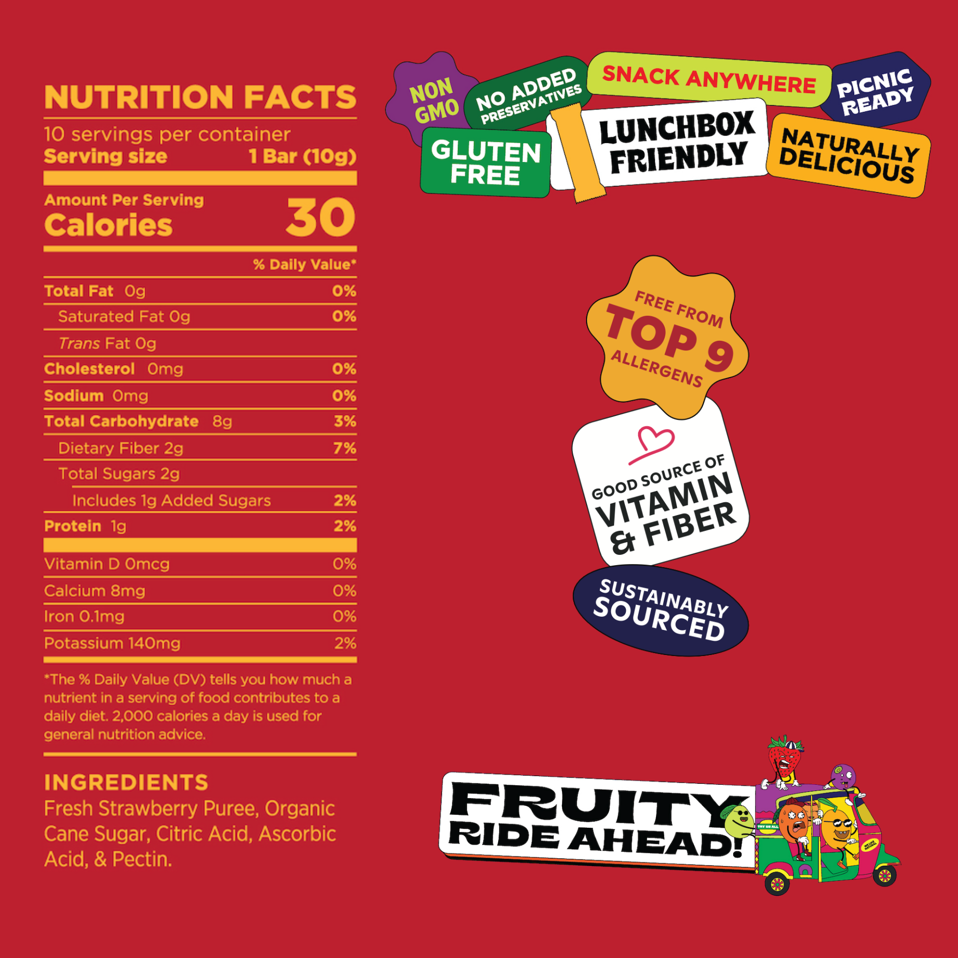 Sassy Strawberry - Natural Fruit Snacks - Dried Fruit Bar