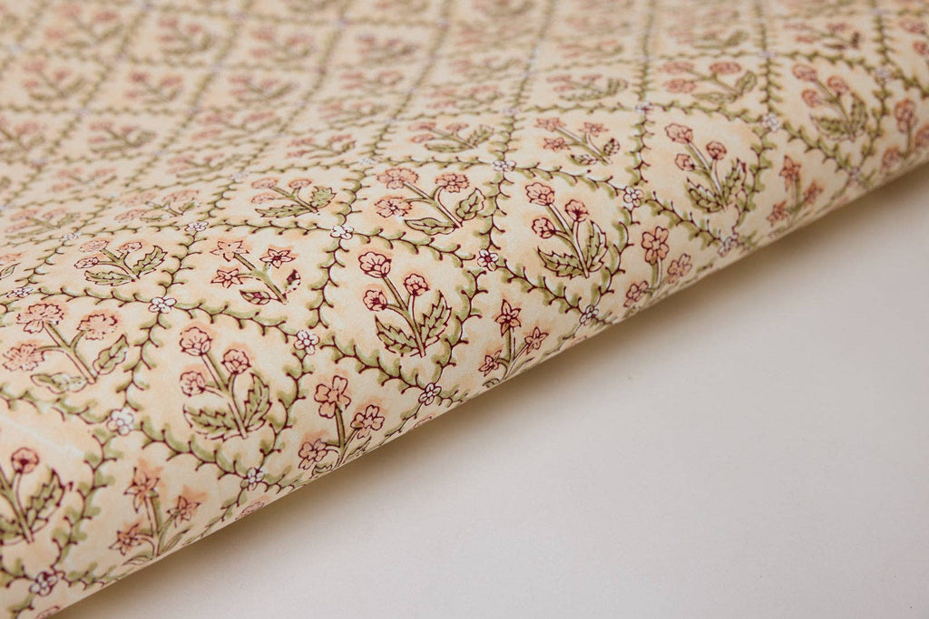 Block Printed Wrapping Paper Sheets - Floral Lattice Terracotta