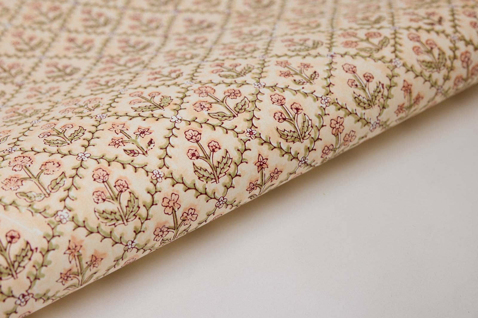 Block Printed Wrapping Paper Sheets - Floral Lattice Terracotta
