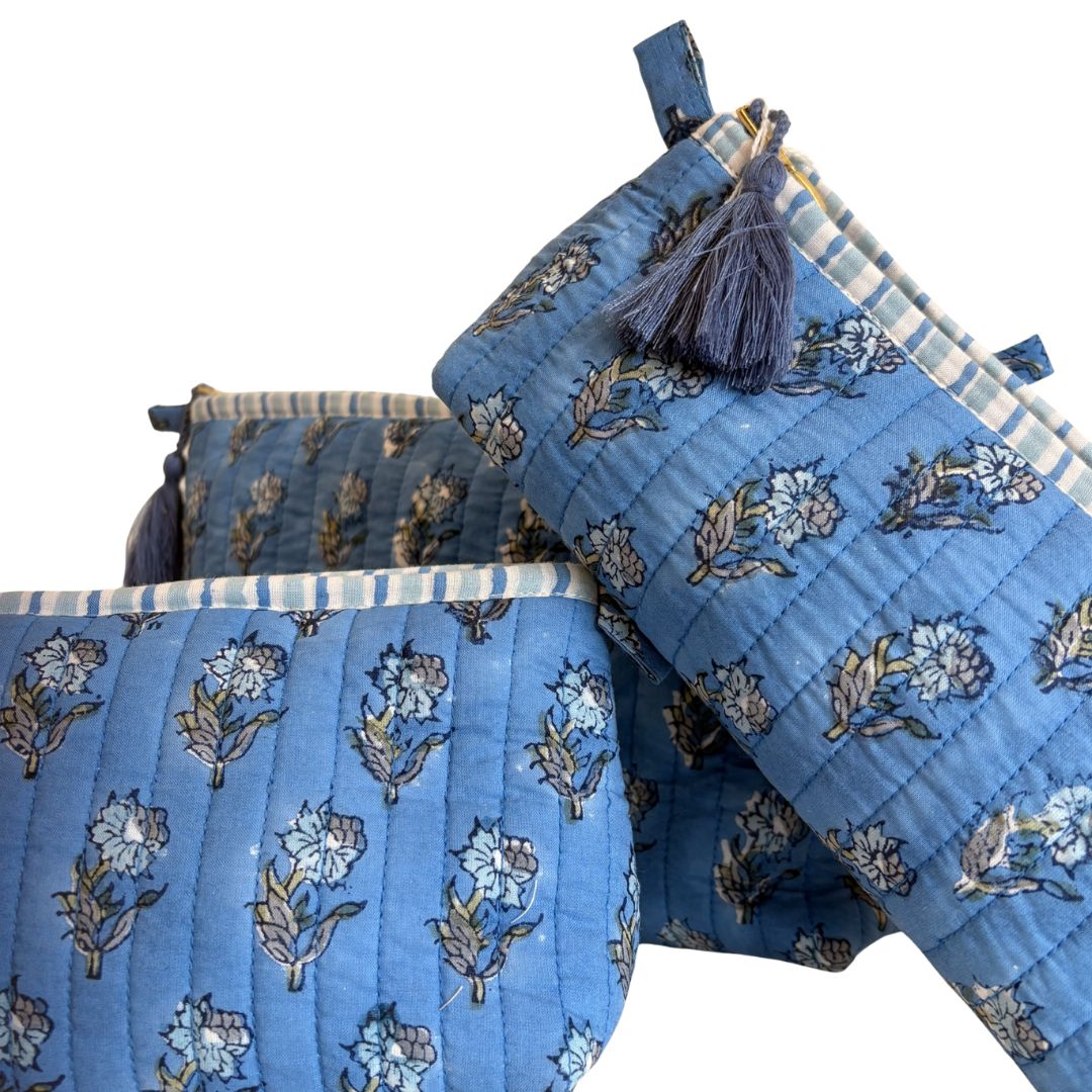 Hand Block Printed Cosmetic/Travel Pouches: Jal