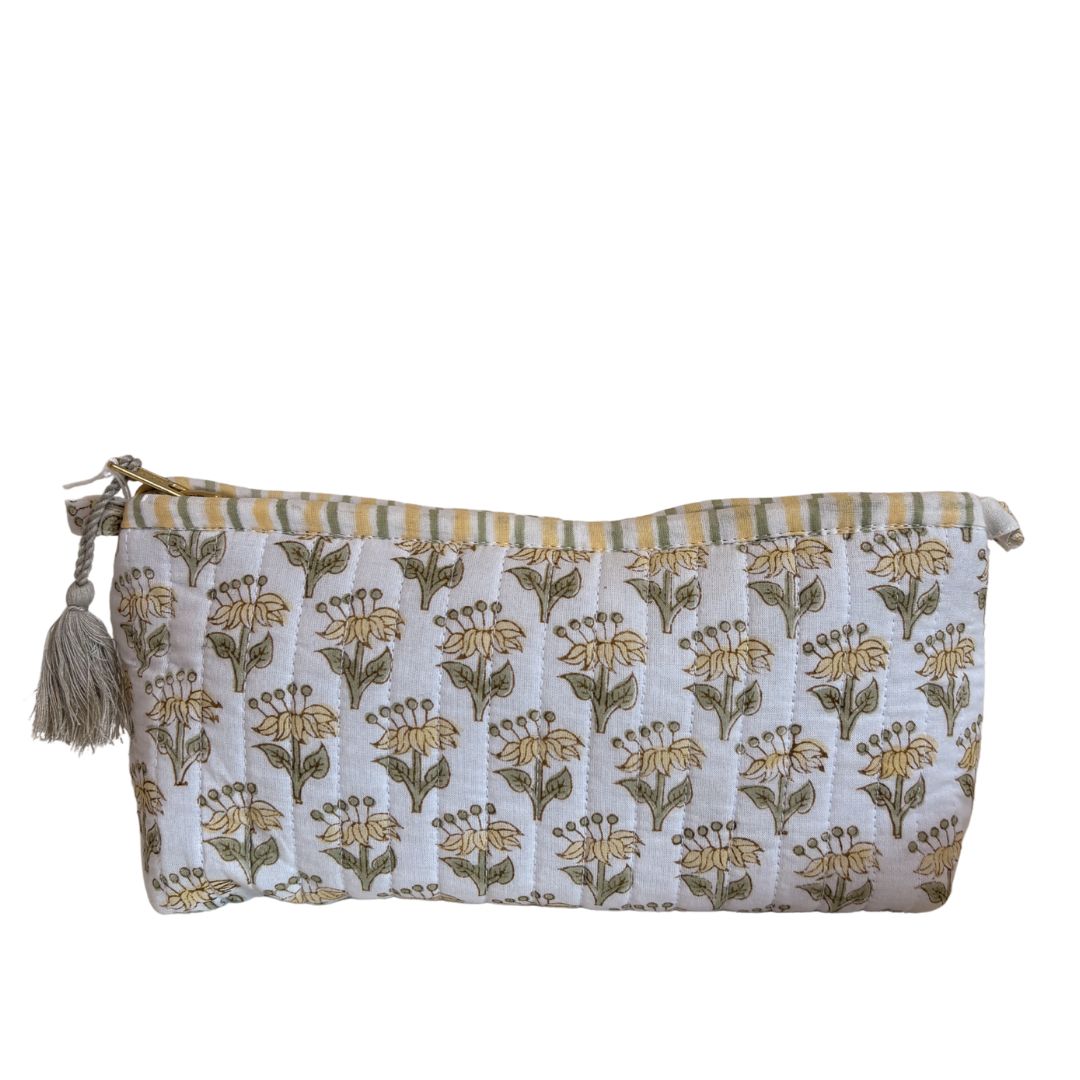 Hand Block Printed Cosmetic/Travel Pouches: Genda