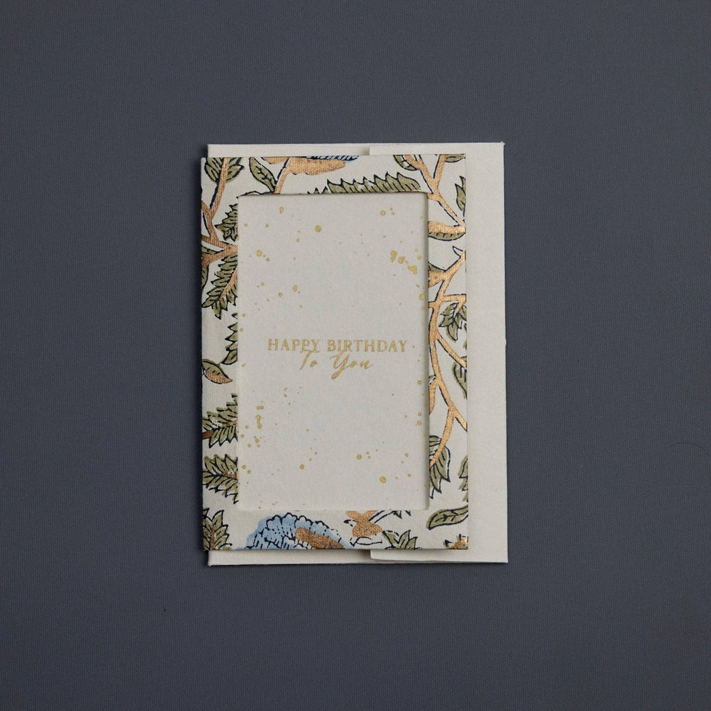 Hand Block Printed Keepsake Card - Photo frame Marigold Glitz Blue Stone