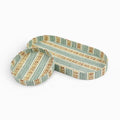 Block Printed Oval Tray Set Ochre Blue Rhea