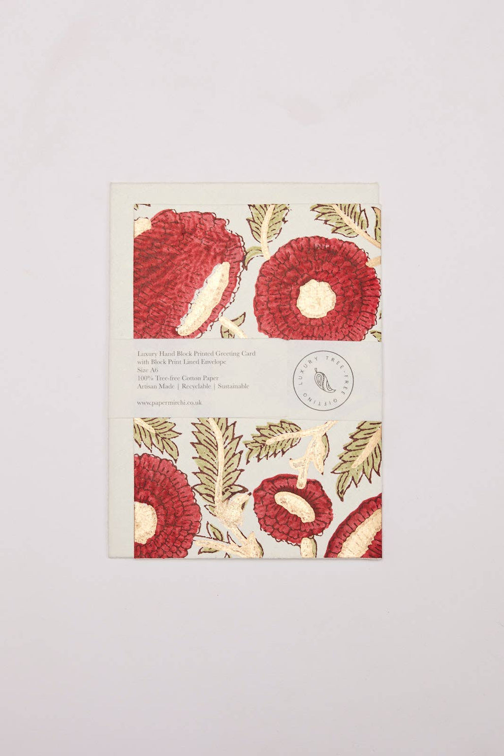 Hand Block Printed Greeting Card - Marigold Glitz Scarlet