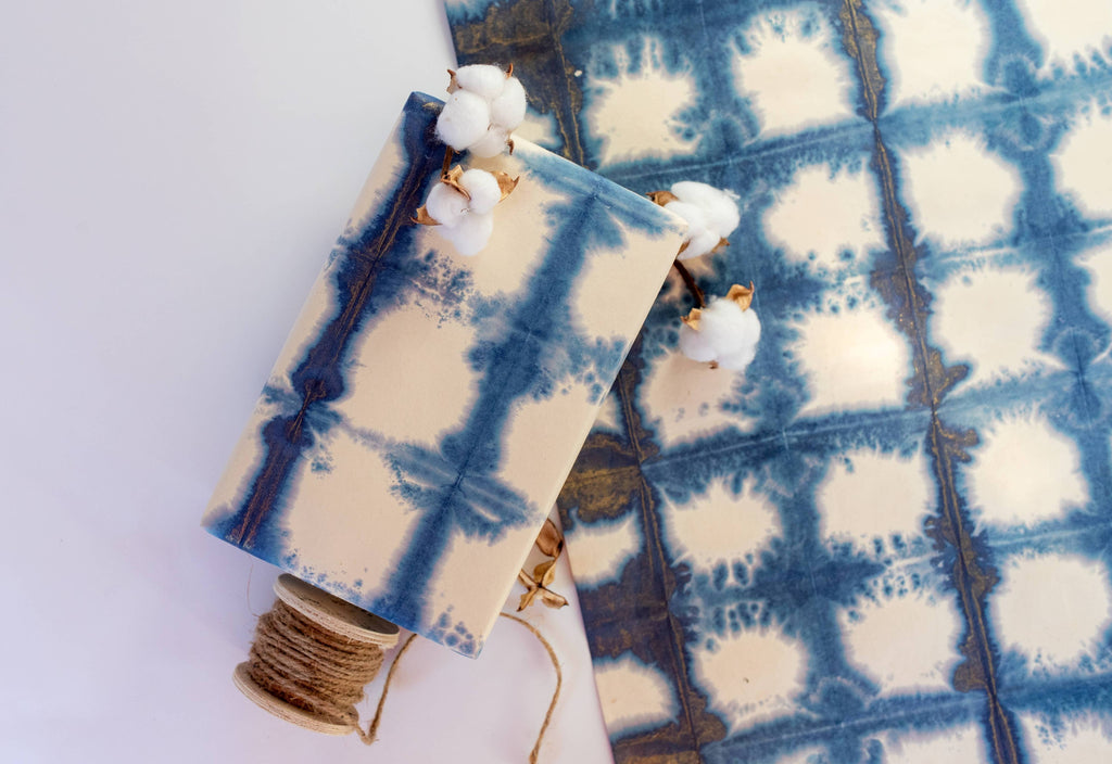 Hand Tie Dyed Gift Wrap - Checks Navy