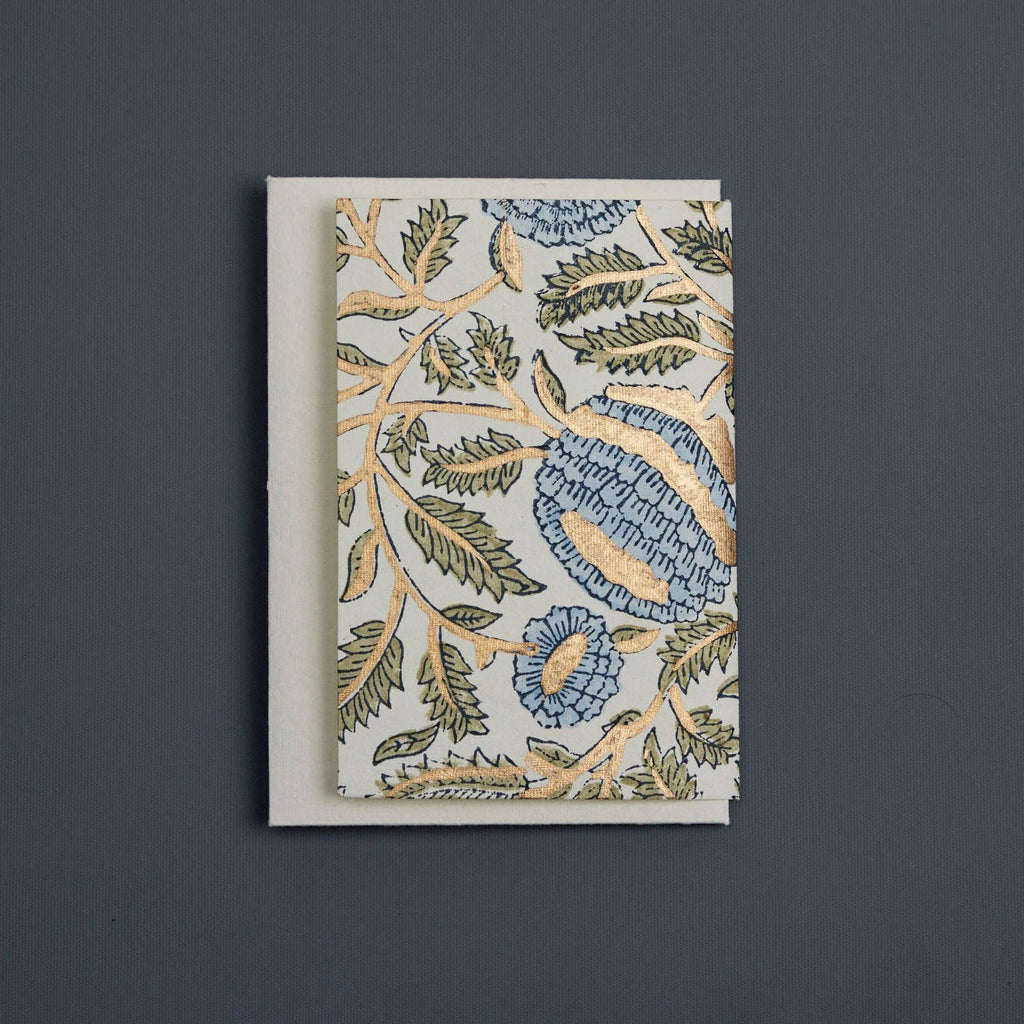 Hand Block Printed Keepsake Card - Photo frame Marigold Glitz Blue Stone
