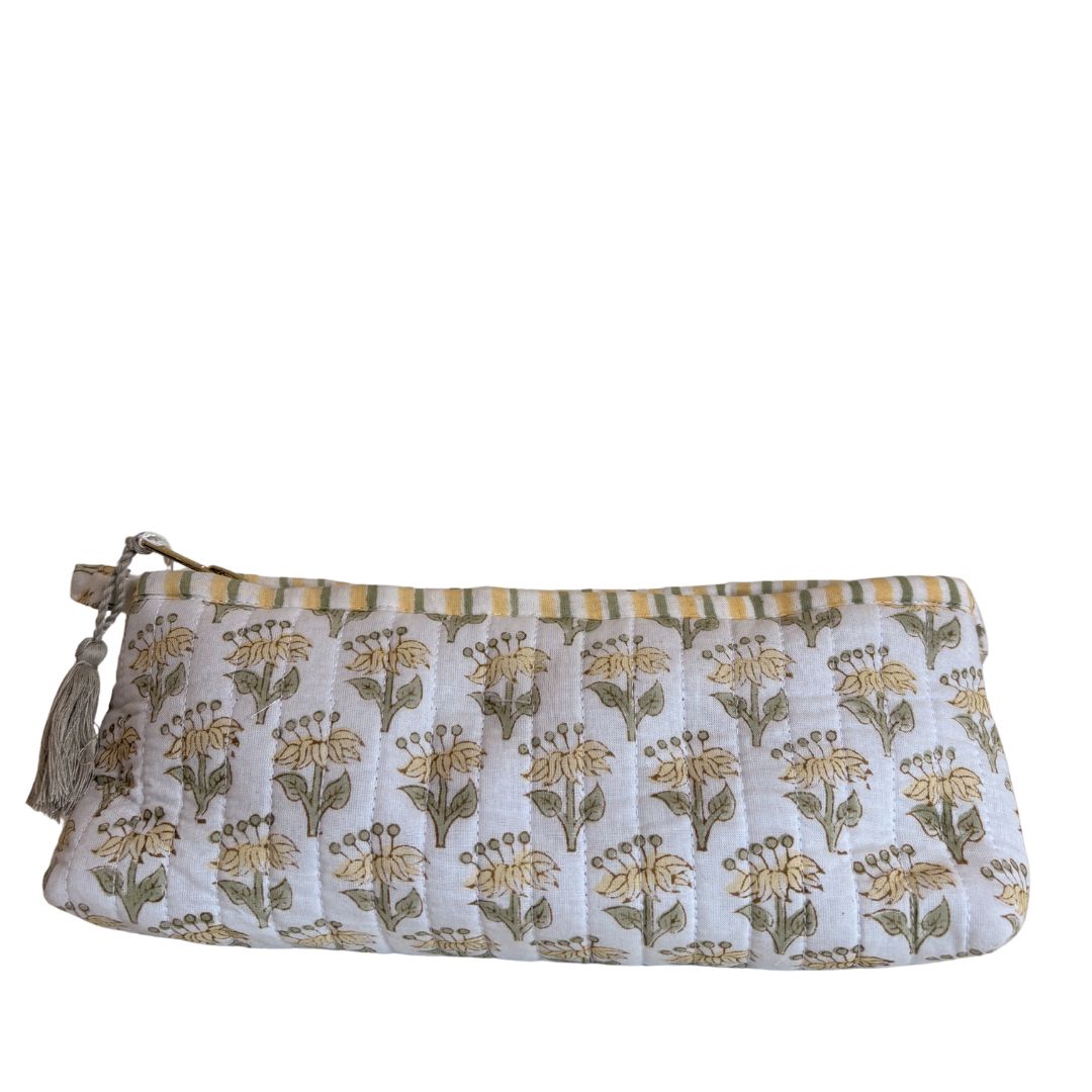 Hand Block Printed Cosmetic/Travel Pouches: Genda