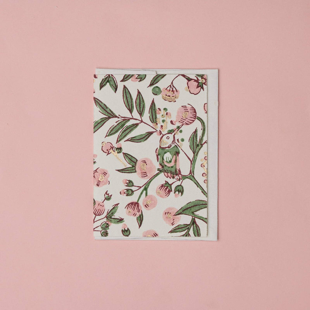 Block Printed Greeting Card - Song Birds Blush
