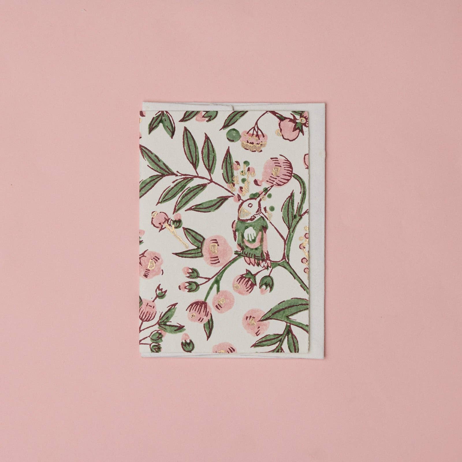 Block Printed Greeting Card - Song Birds Blush