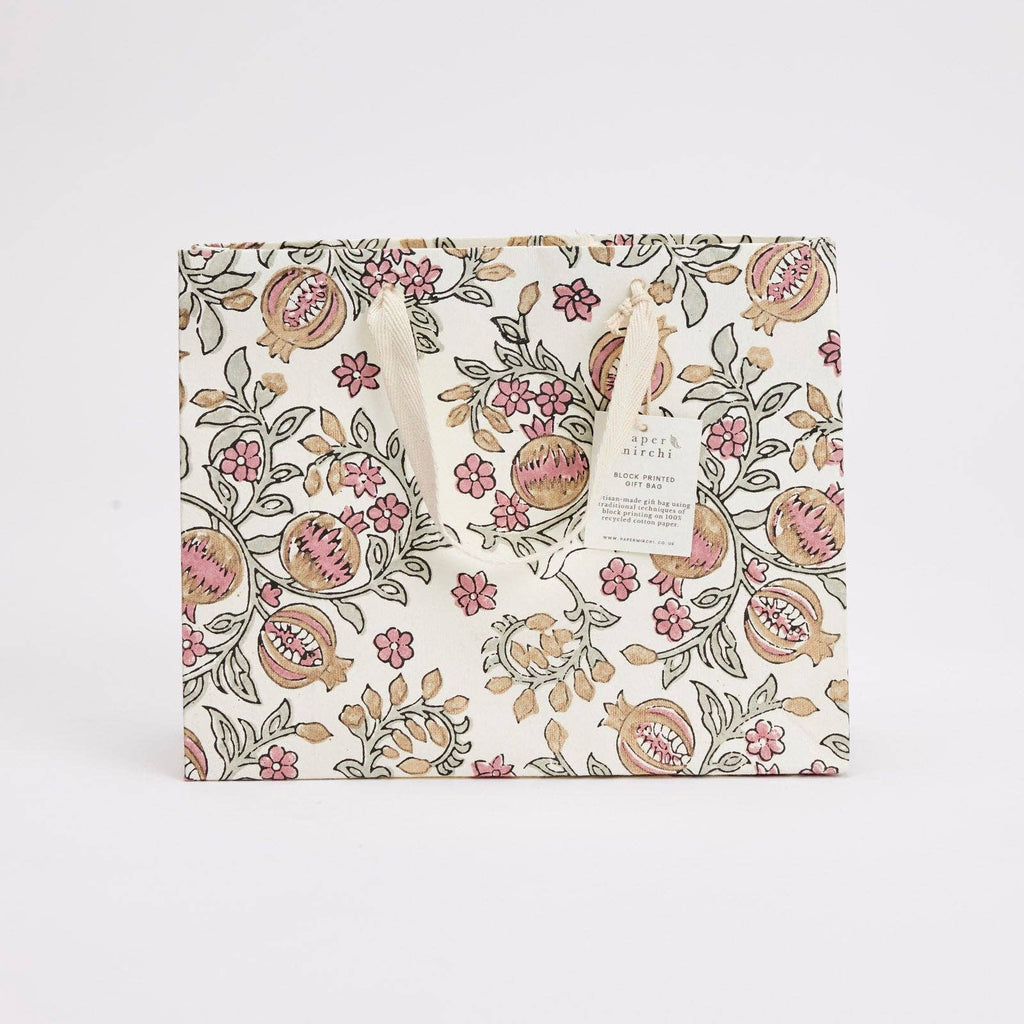 Hand Block Printed Gift Bags (Medium) - Pink Earth