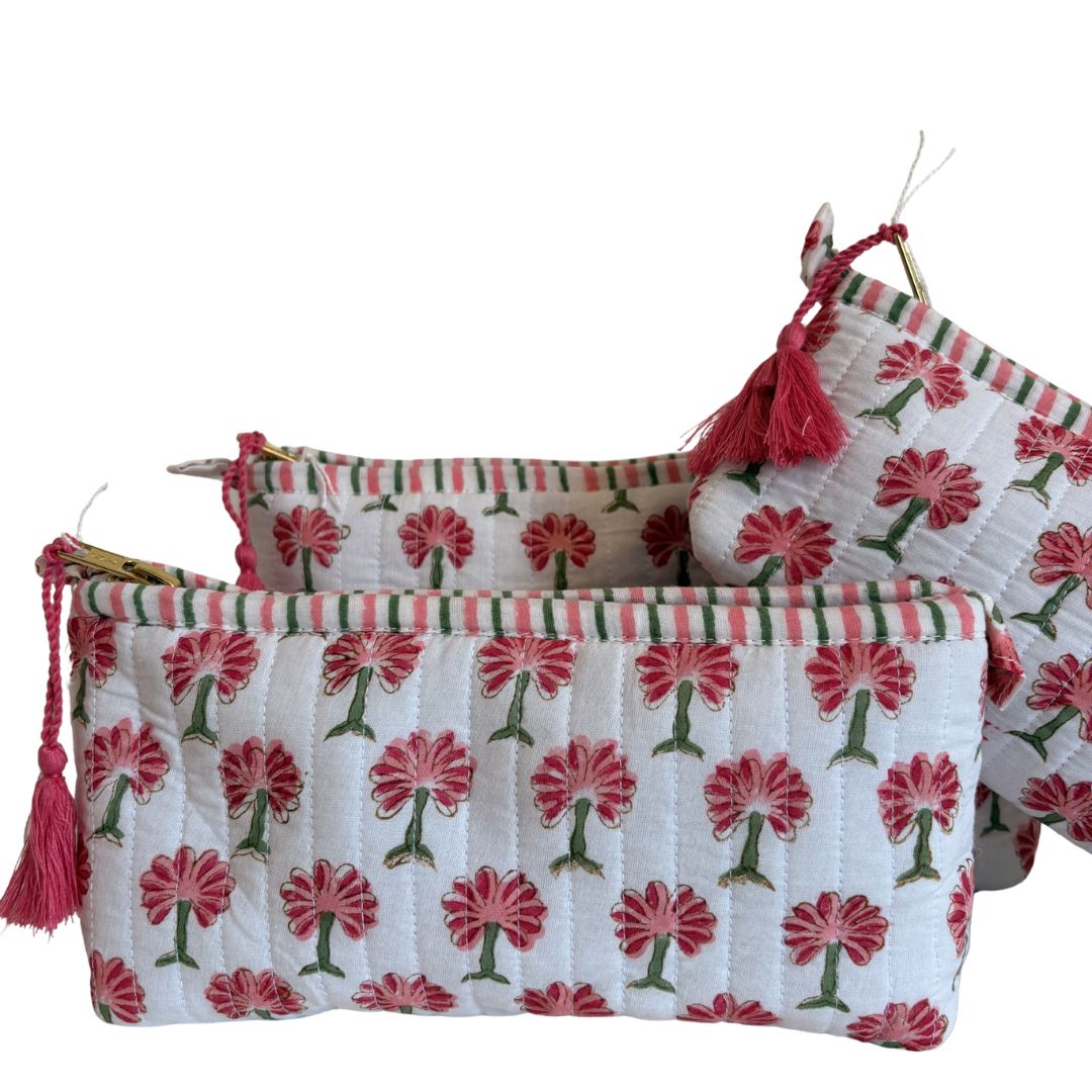 Hand Block Printed Cosmetic/Travel Pouches: Palm