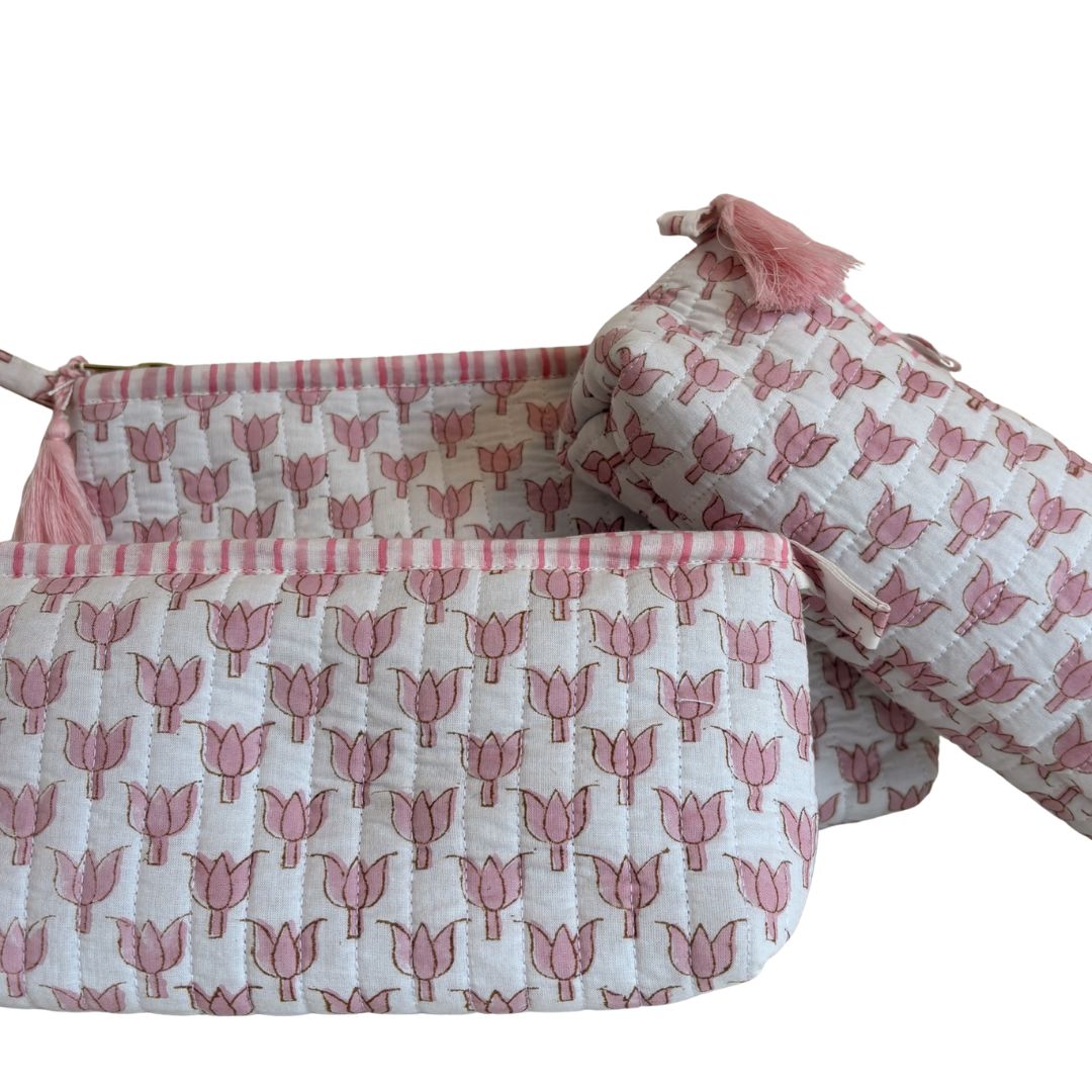 Hand Block Printed Cosmetic/Travel Pouches: Kamal