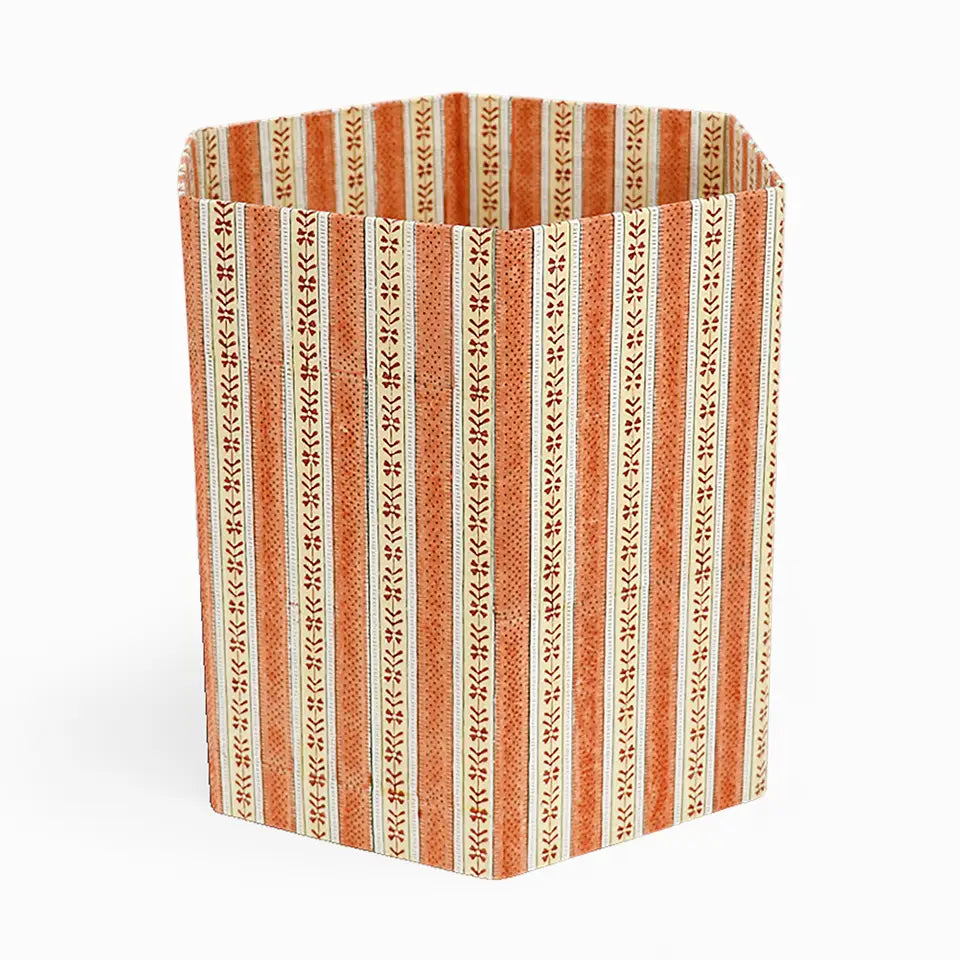 Block Printed Hexagon Basket Brick Red Rhea