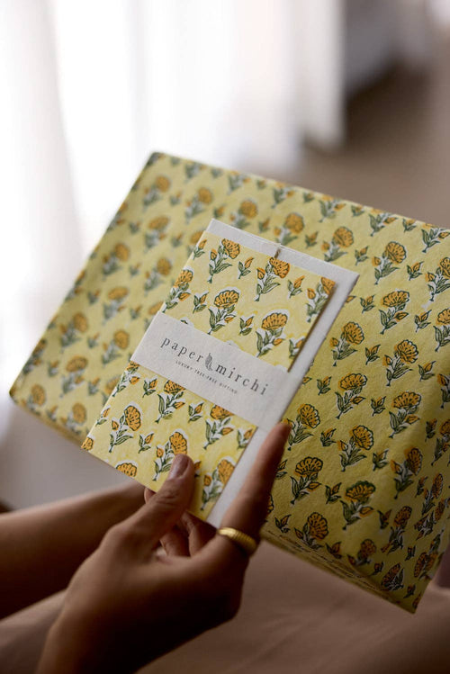 Block Printed Greeting Card - Ditsy Floral Sunshine
