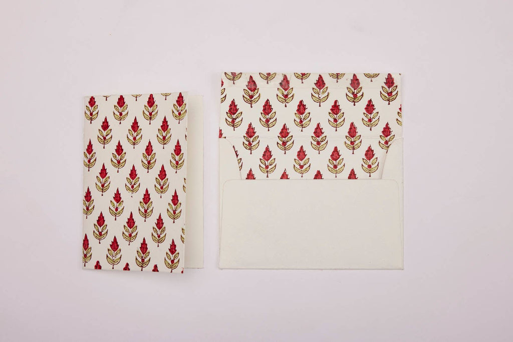 Hand Block Printed Greeting Card - Buti Scarlet