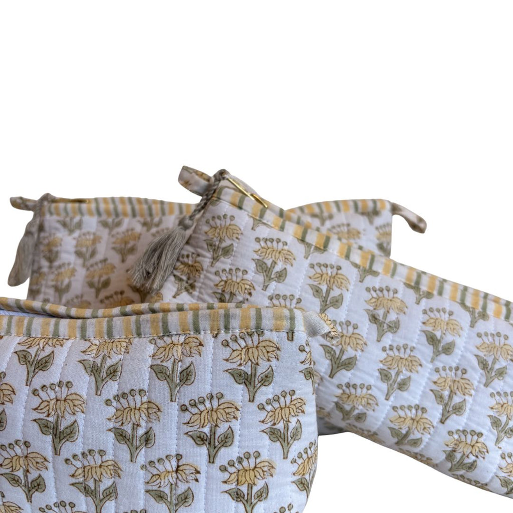 Hand Block Printed Cosmetic/Travel Pouches: Genda
