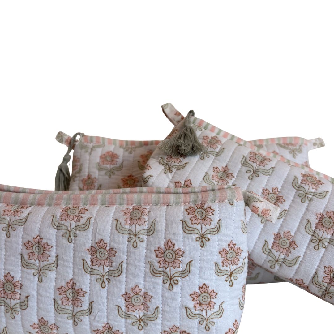 Hand Block Printed Cosmetic/Travel Pouches: Phool