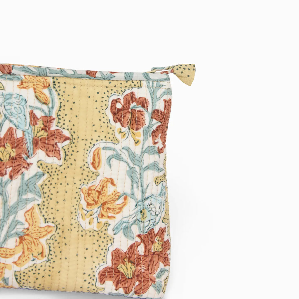Block Printed Quilted Pouch S Mustard Meher
