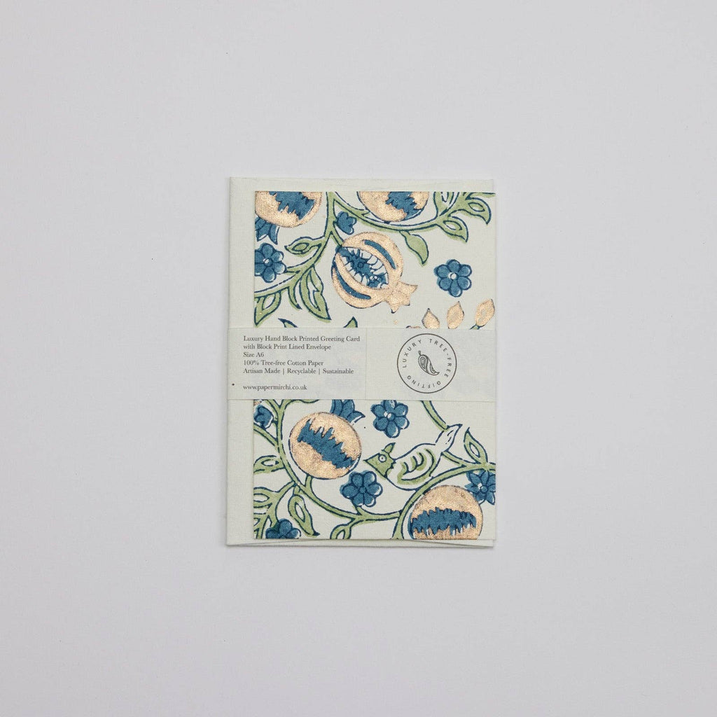 Block Printed Greeting Card - Pomegranate Indigo