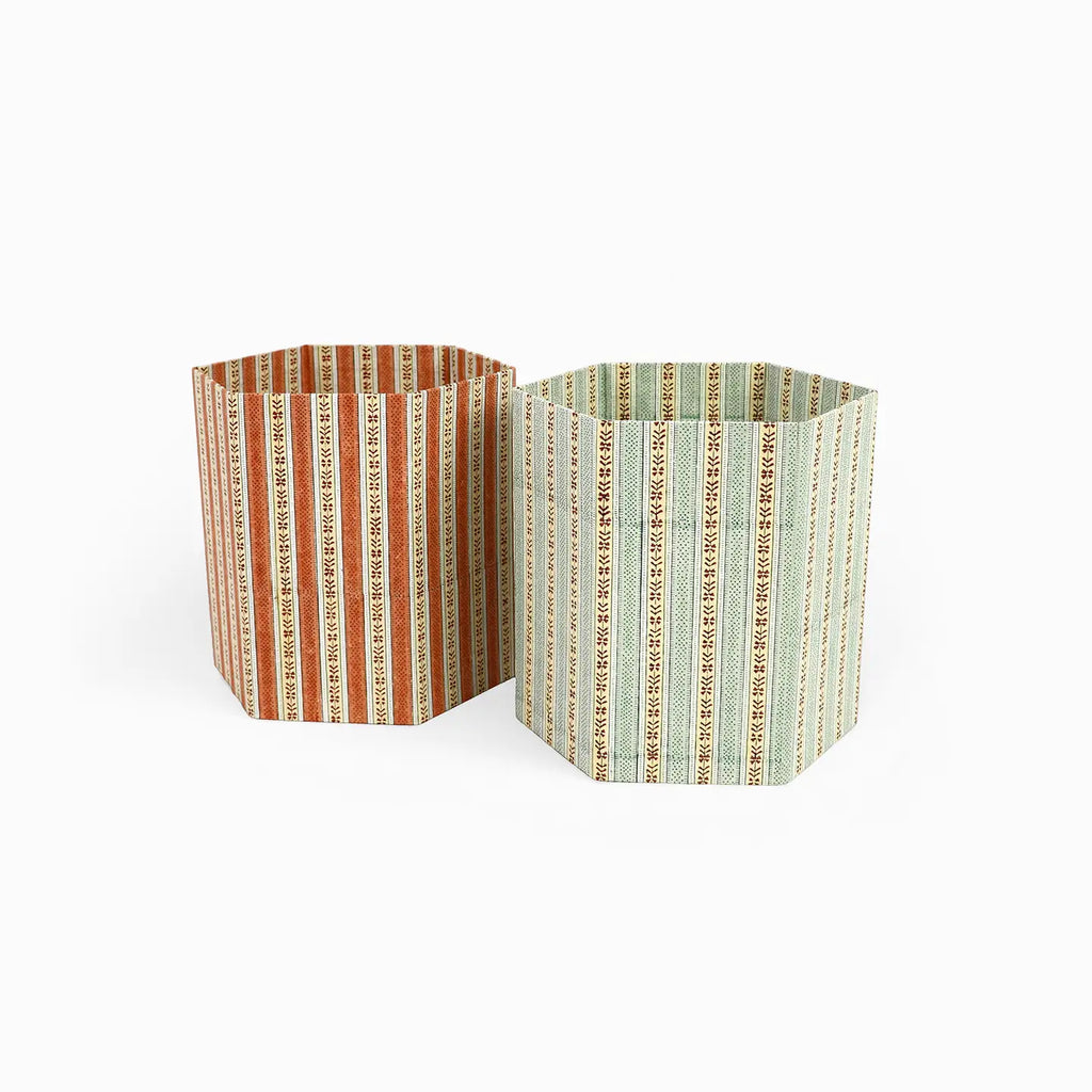 Block Printed Hexagon Basket Blue Ochre Rhea